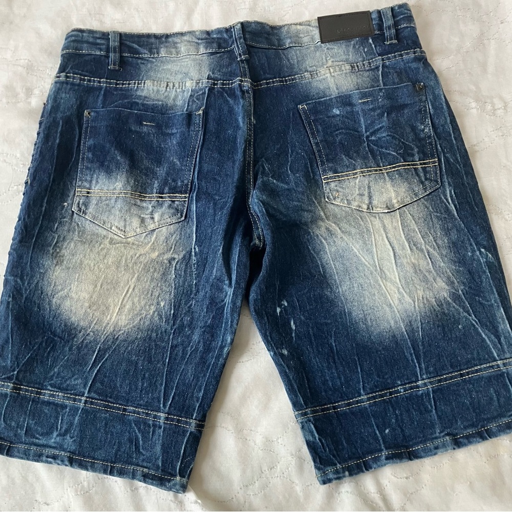 Southpole Mens Size 34 Slim Jean Shorts Stretch Denim Distressed Blue - Picture 4 of 4